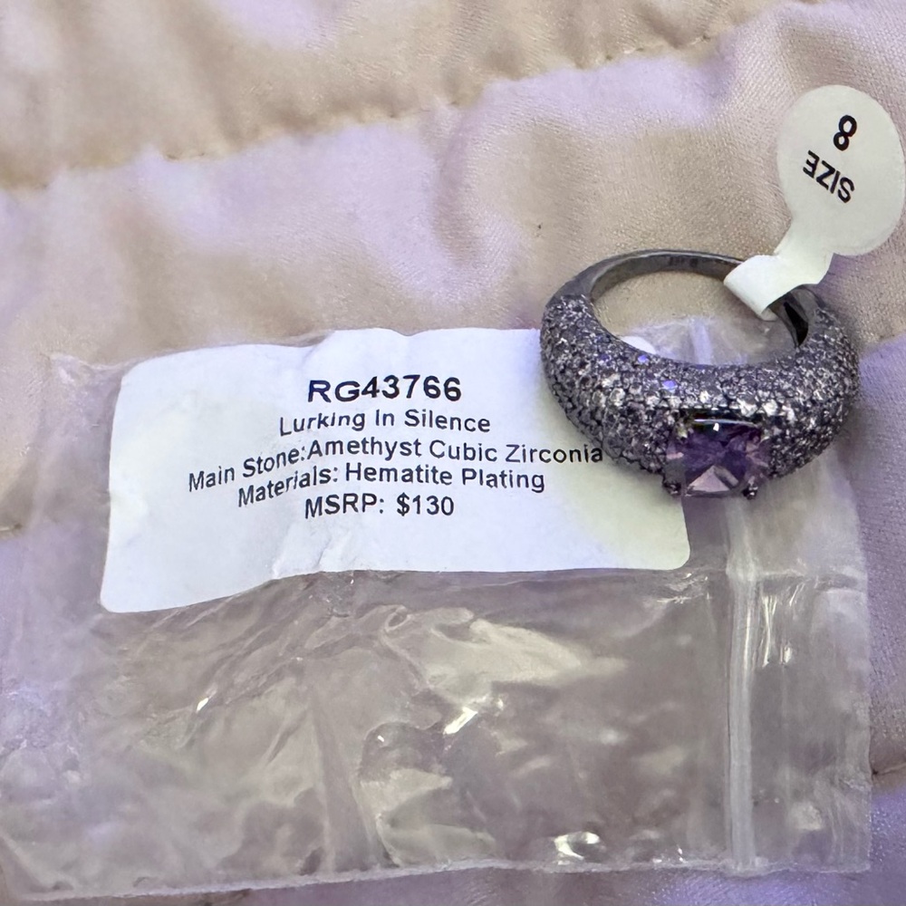 Lurking In Silence Amethyst Ring with Hematite Plating